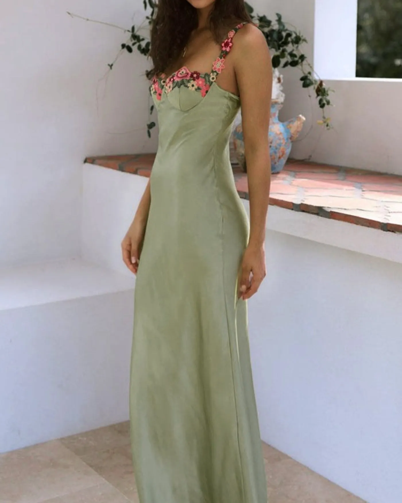 Green Flower Slip Maxi Dress sold by rihoas product image thumbnail 2