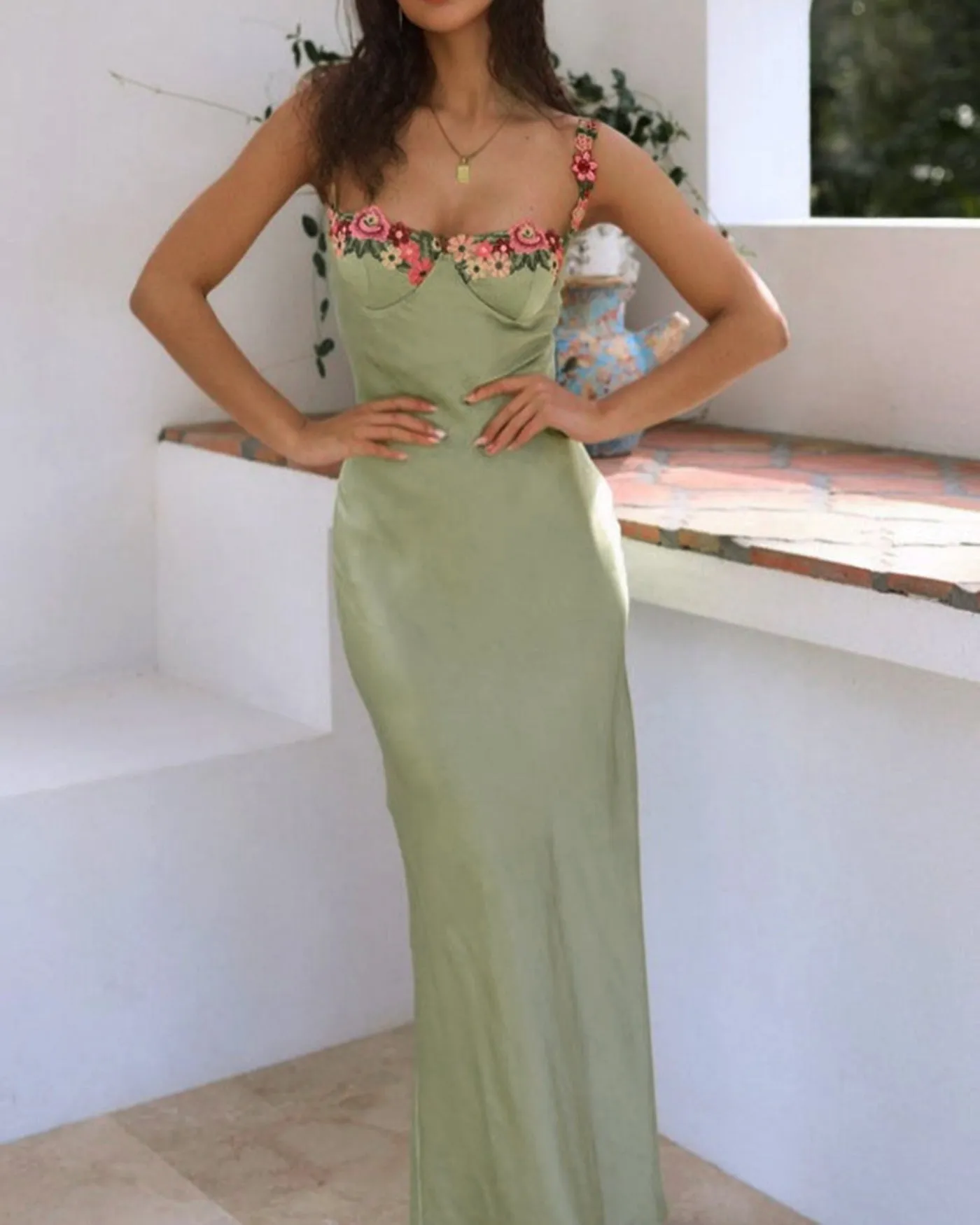 Green Flower Slip Maxi Dress sold by rihoas