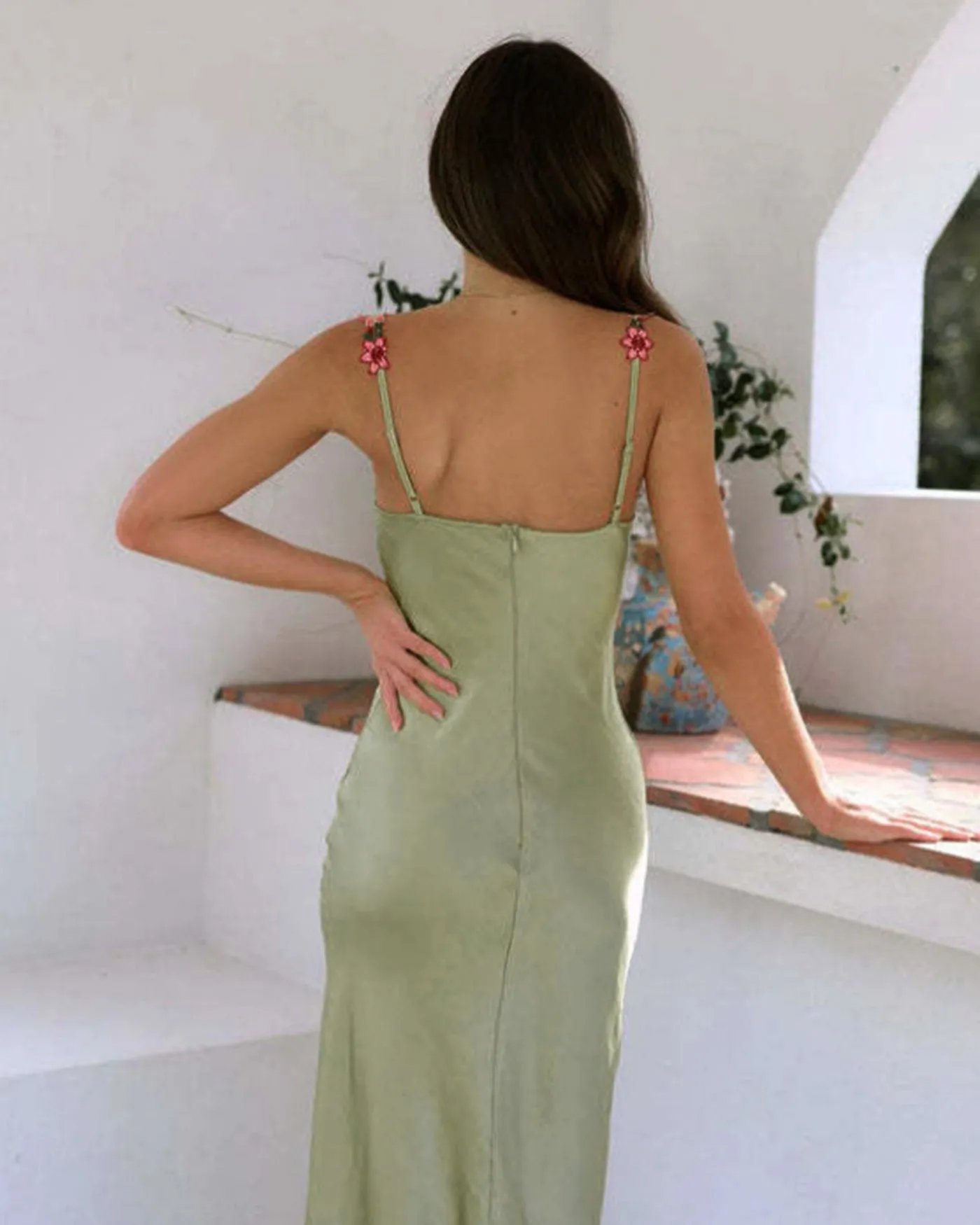 Green Flower Slip Maxi Dress sold by rihoas product image thumbnail 3