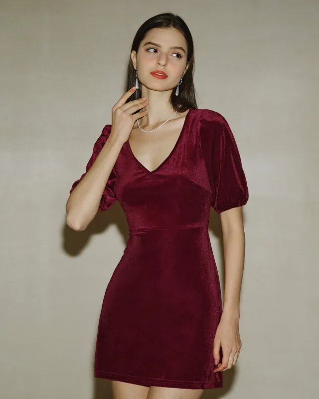 Wine Red Velour A-Line Mini Prom Dress sold by rihoas