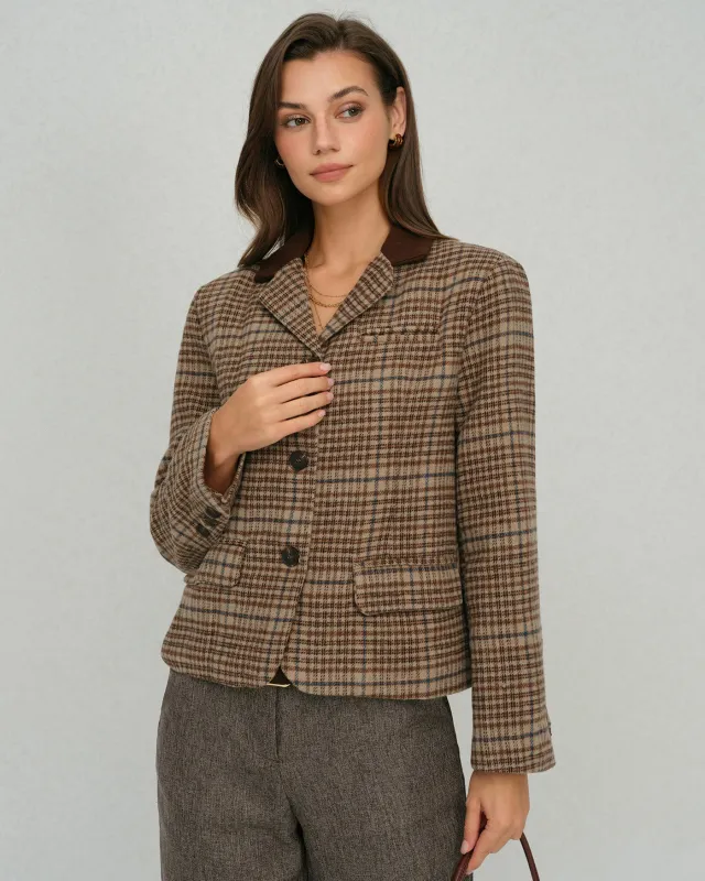 Coffee Plaid Single Breasted Winter Jacket sold by rihoas