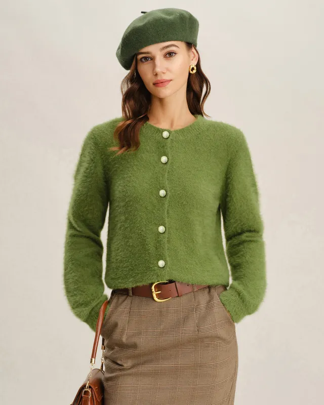 Green Round Neck Daily Knit Cardigan sold by rihoas