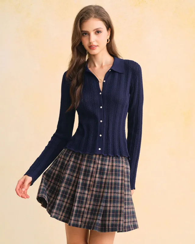 Navy Single Breasted Retro Knit Cardigan sold by rihoas