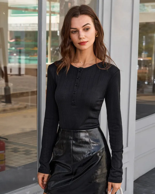 Black Round Neck Slim Knit Office Tee sold by rihoas