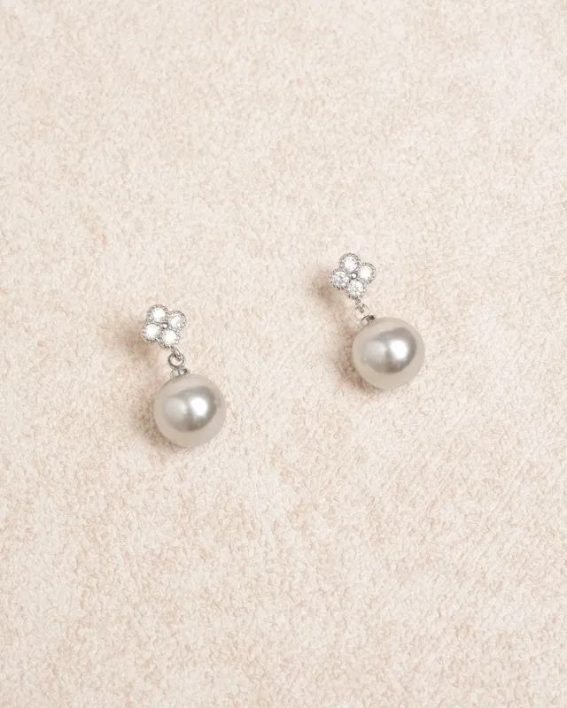 Silver Pearl Rhinestone Earrings sold by rihoas