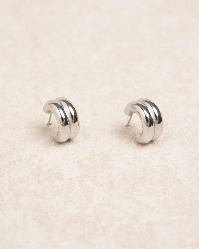 Silver Metal Hoop Huggie Earrings sold by rihoas