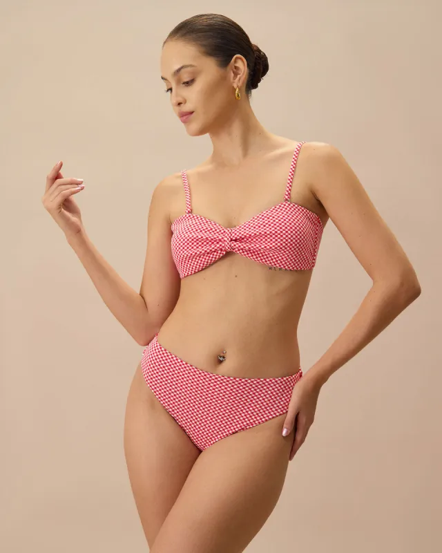 The Red Plaid Ruched Bikini Top sold by rihoas