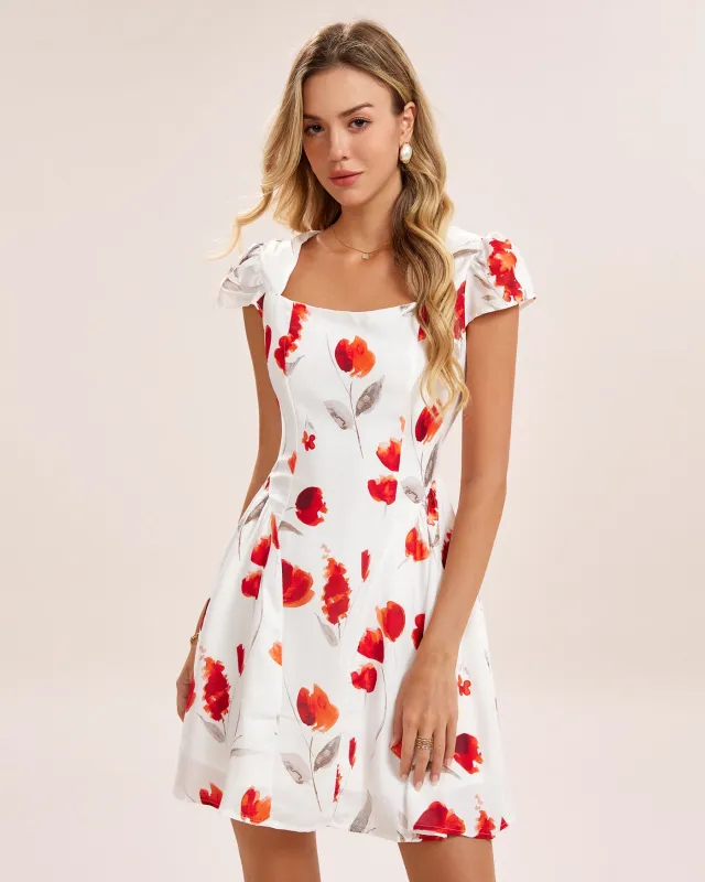 White Floral Shirred Mini Dress sold by rihoas