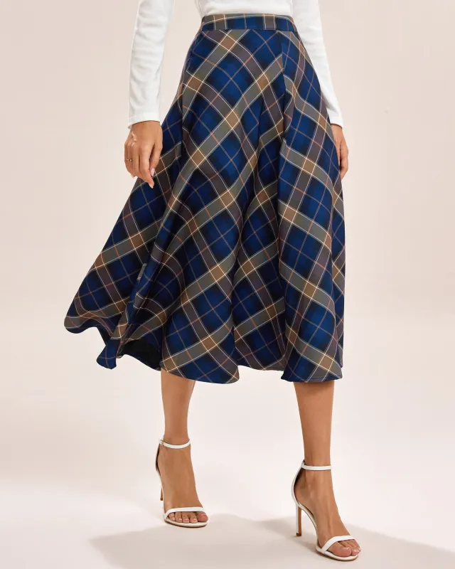 Plaid A-Line Midi Skirt sold by rihoas