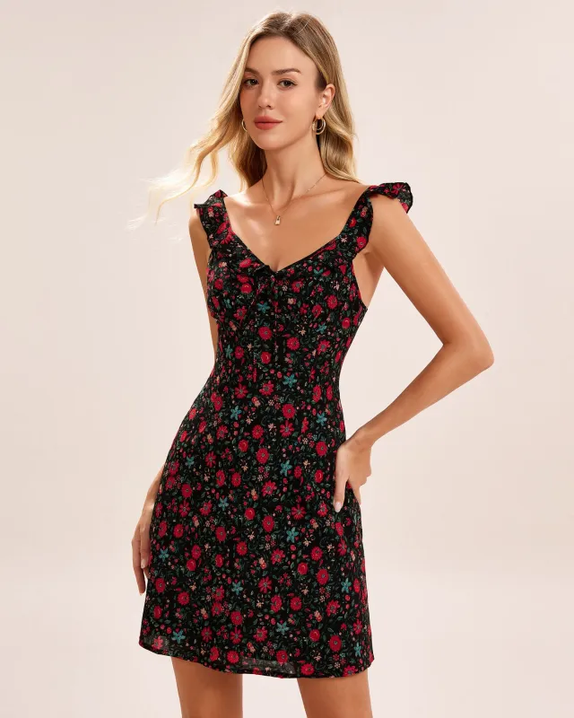 Black Polka Dot Ruffle Slip Mini Dress sold by rihoas