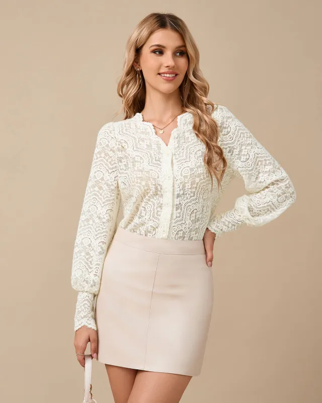 Apricot Bishop Sleeve V Neck Shirt sold by rihoas