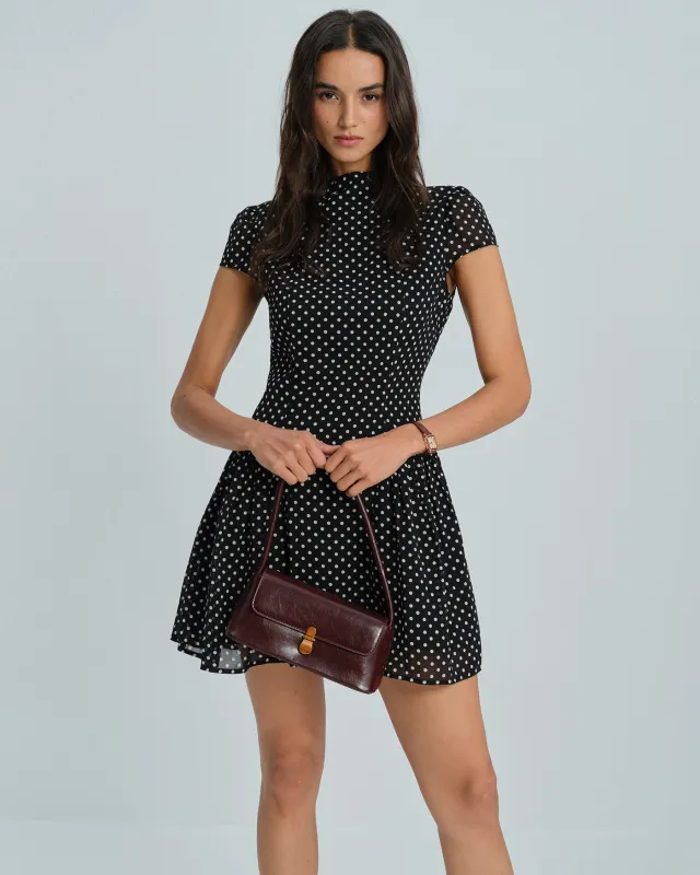 Black Polka Dot Chiffon Mini Dress sold by rihoas