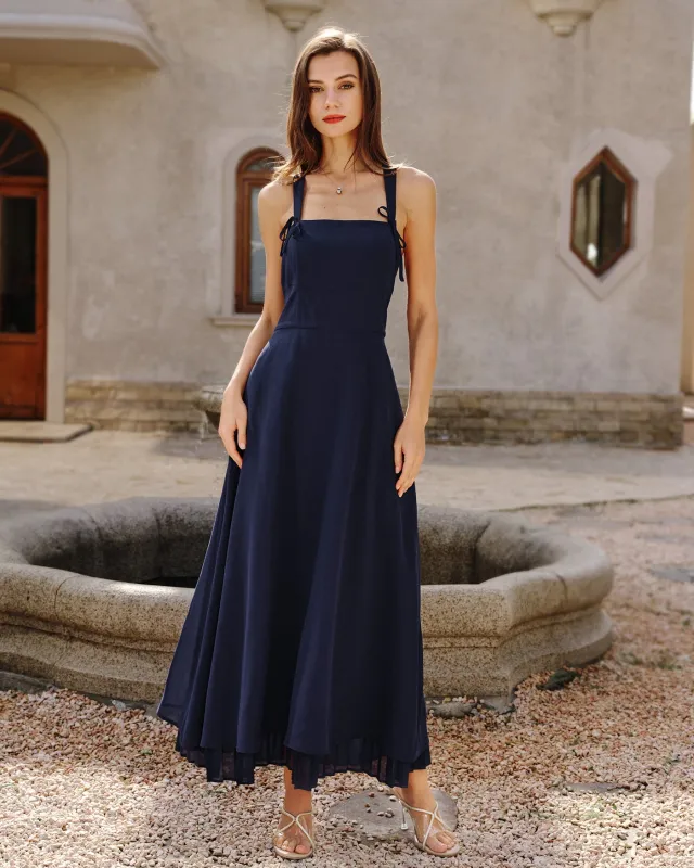 Navy Square Neck Slip Maxi Dress made by rihoas