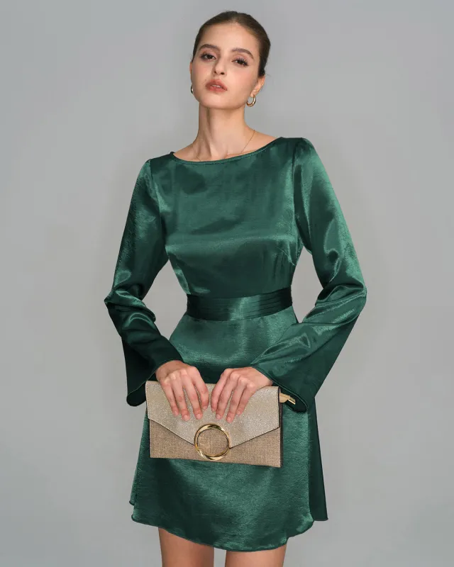 Green Boat Neck Satin Mini Dress sold by rihoas