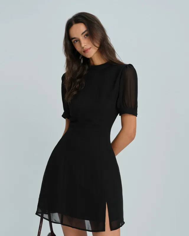 Black Mock Neck Mini Dress sold by rihoas