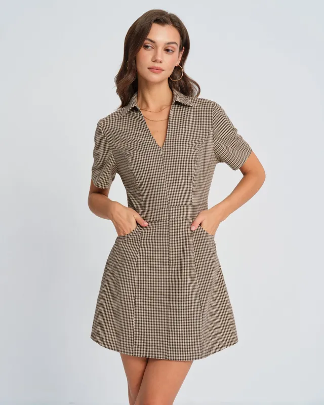 Brown Plaid Collar Mini Dress sold by rihoas