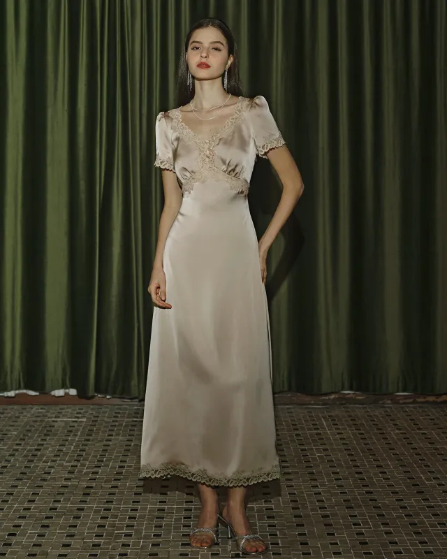 Apricot Lace Tunic Maxi Dresses sold by rihoas