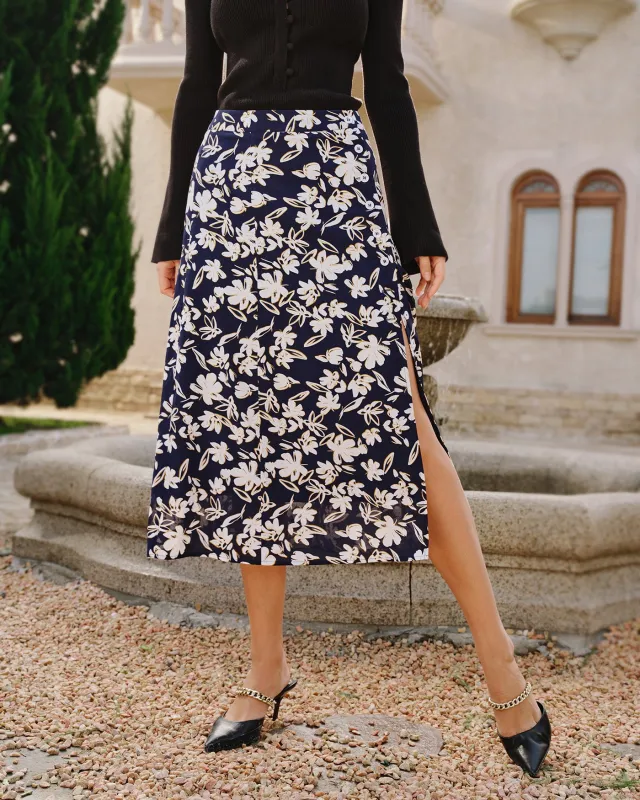 Floral Slit Midi Skirt sold by rihoas