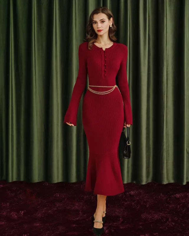 Wine Red Mermaid Sweater Dresses sold by rihoas