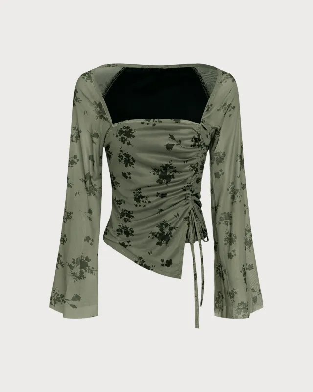 Green Square Neck Floral Tee sold by rihoas