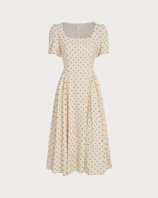 Apricot Polka Dot Midi Dress sold by rihoas
