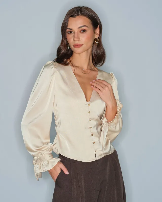 Apricot V Neck Button Shirt sold by rihoas