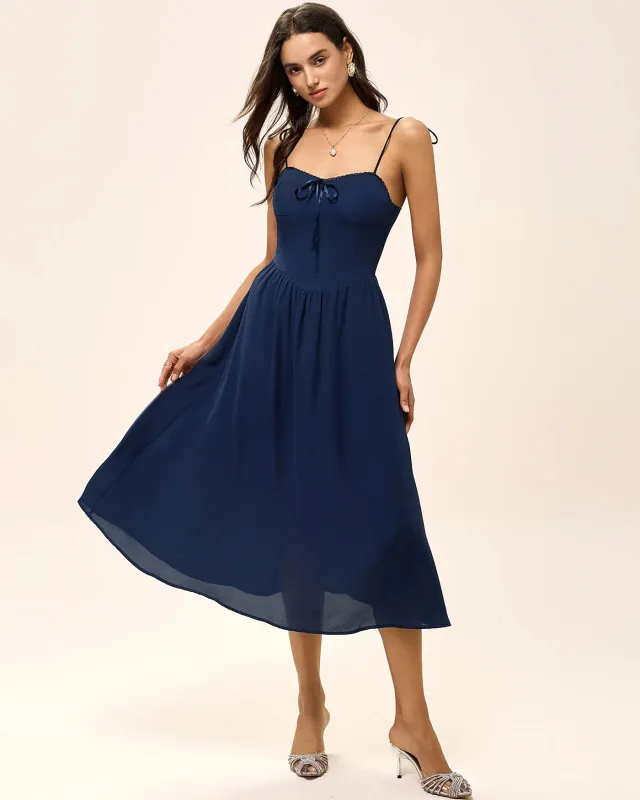 Blue Shirred Slip Midi Dress sold by rihoas