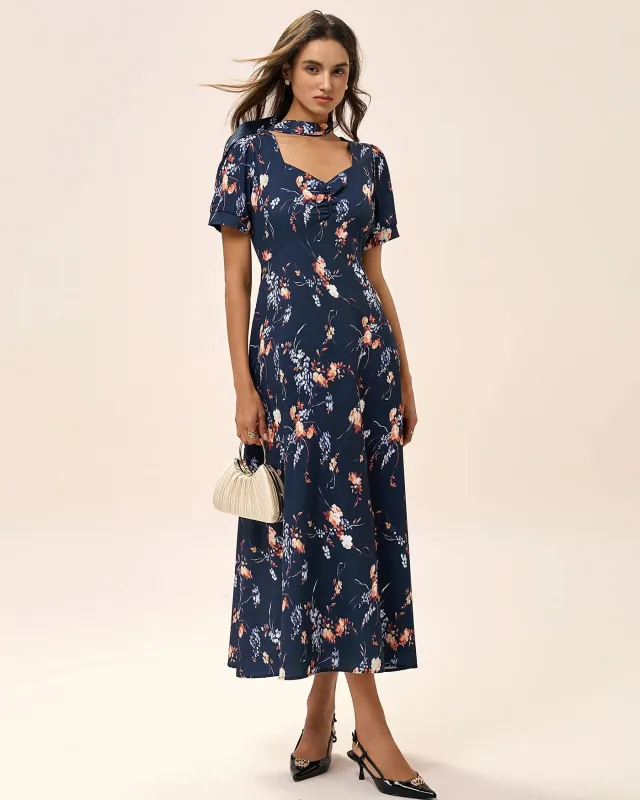 Black Floral A-Line Maxi Dress sold by rihoas
