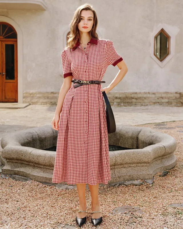 Red Plaid Button Midi Dress sold by rihoas