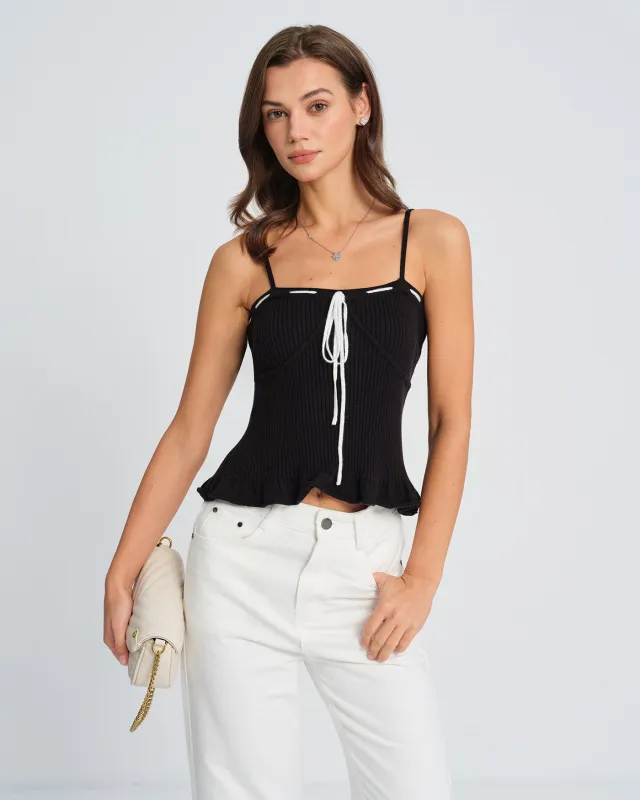 Black Contrasting Strapless Cami Top sold by rihoas