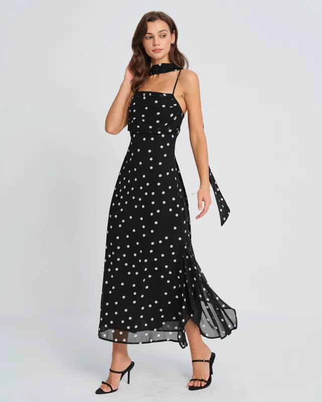 Black Polka Dot Slip Maxi Dress sold by rihoas