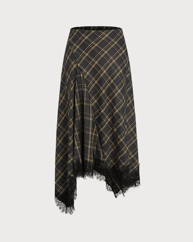Brown Plaid A-Line Midi Skirt sold by rihoas