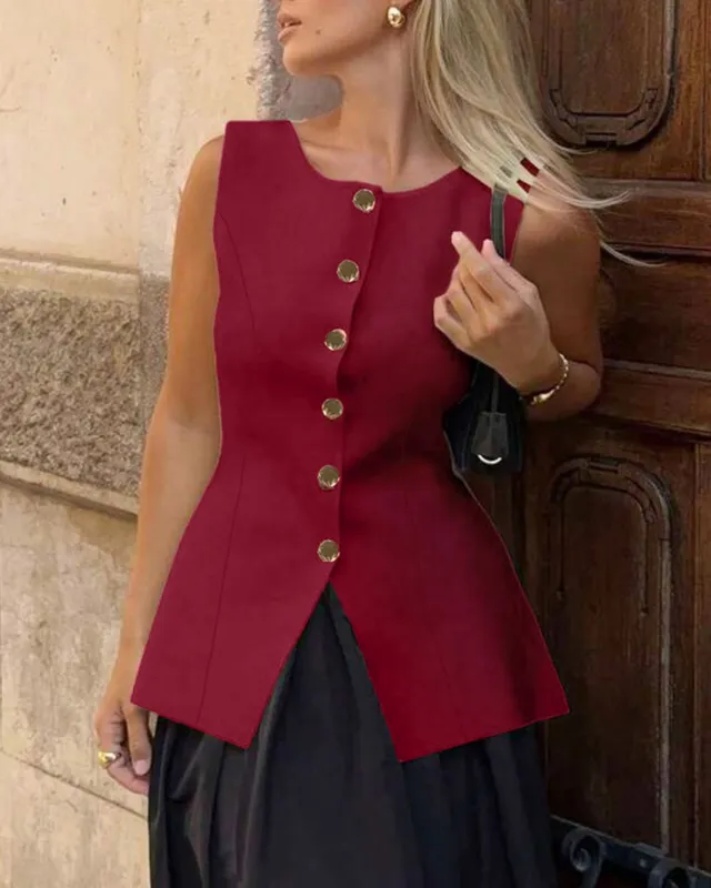 Red Single Breasted Vest made by rihoas