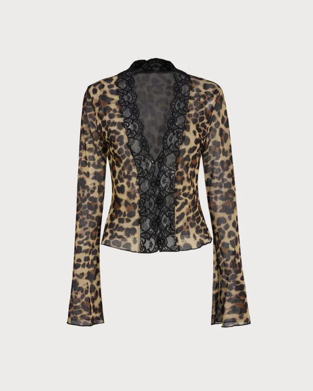 Brown V Neck Leopard Tee sold by rihoas