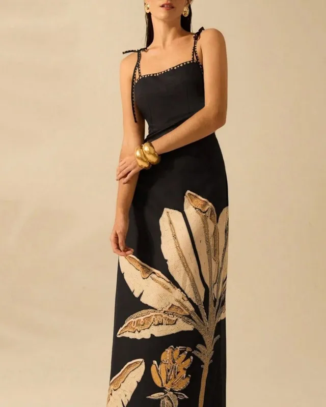 Black Floral Slip Maxi Dress sold by rihoas