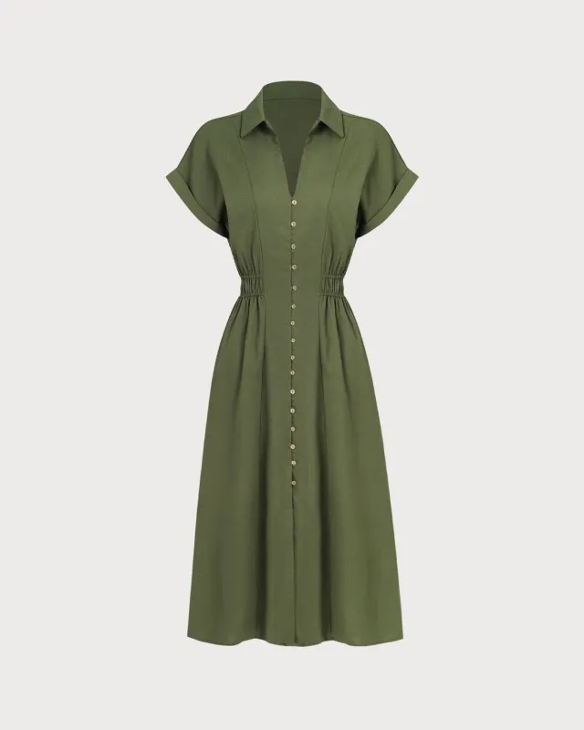 Green A-Line Button Midi Dress sold by rihoas