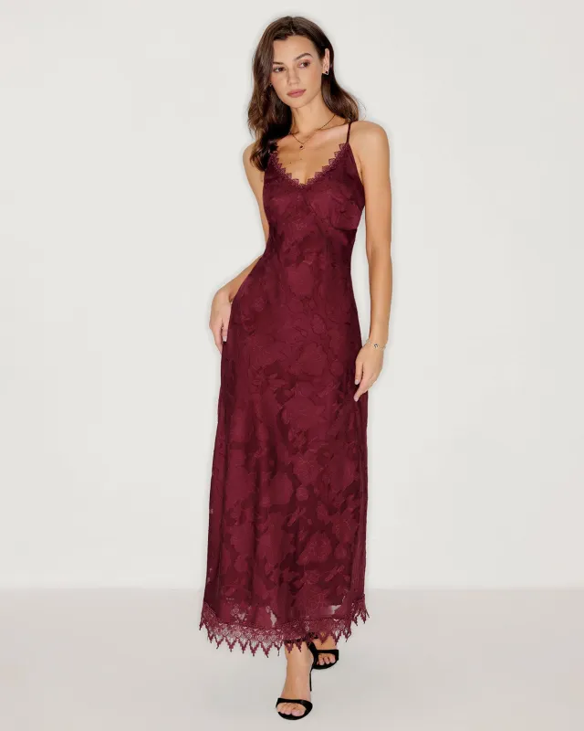 Wine Red Jacquard Slip Midi Dress sold by rihoas