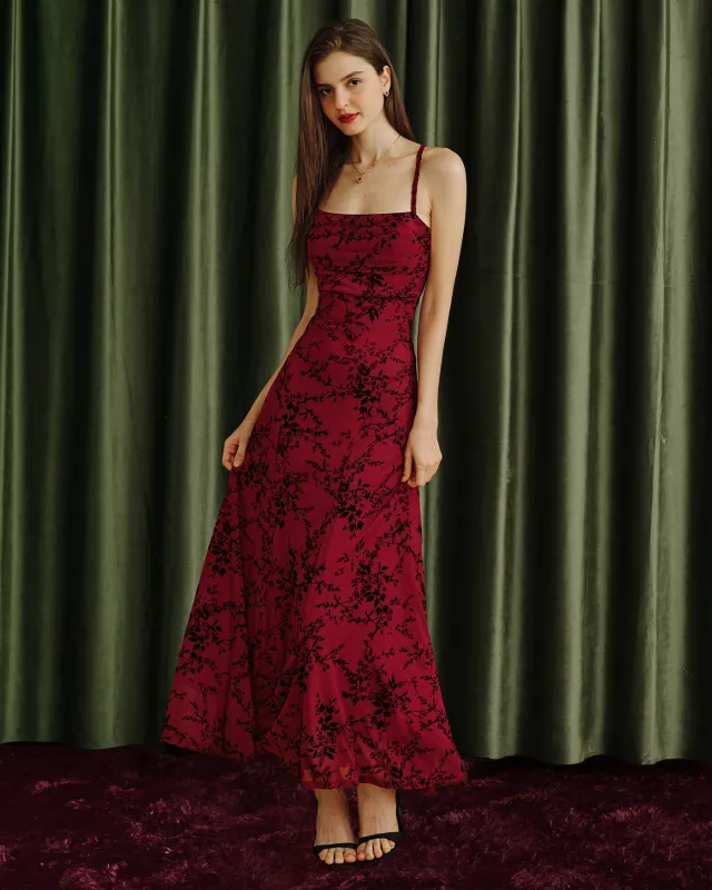 Wine Red Floral Slip Maxi Dress made by rihoas
