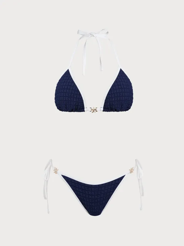 Blue Contrasting Halter Bikini Set sold by rihoas