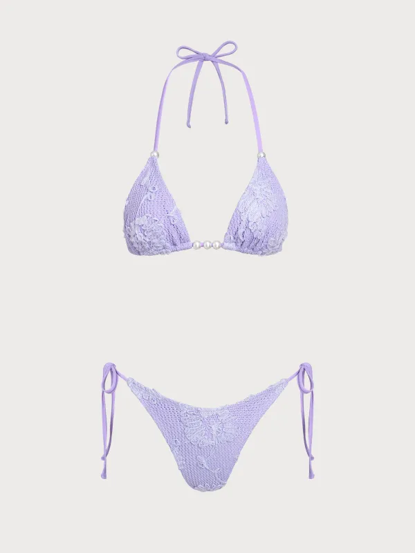Purple Jacquard Halter Bikini Set sold by rihoas