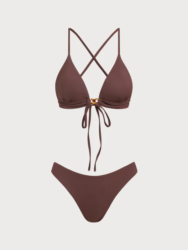 Brown Ribbed Knot Bikini Set sold by rihoas