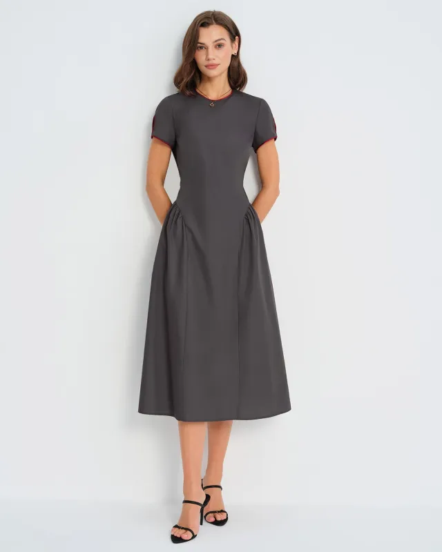 Grey Round Neck Midi Dress sold by rihoas