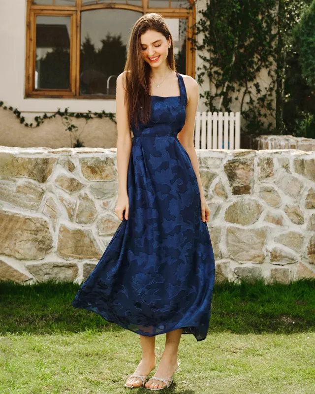 Navy Jacquard Slip Maxi Dress made by rihoas