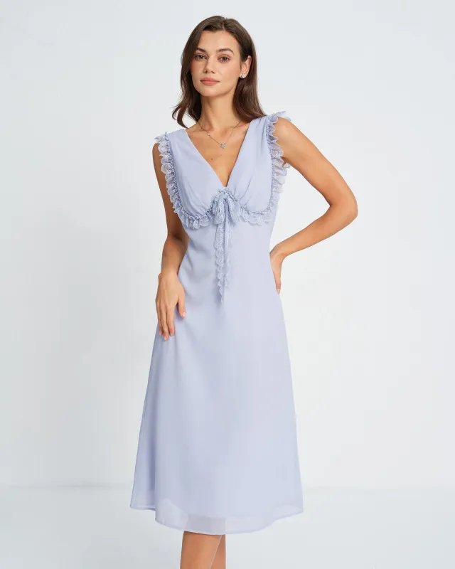 Blue V Neck Midi Dress sold by rihoas