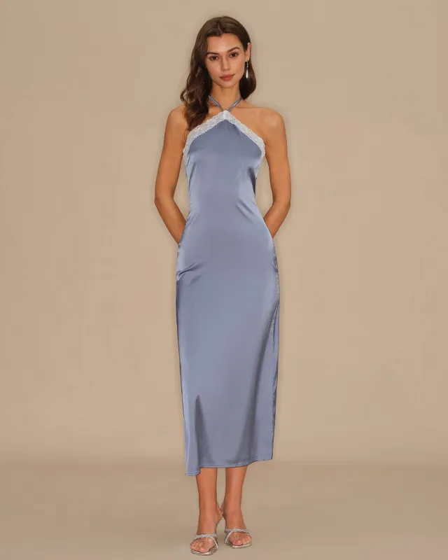 Blue Halter Slip Midi Dress made by rihoas