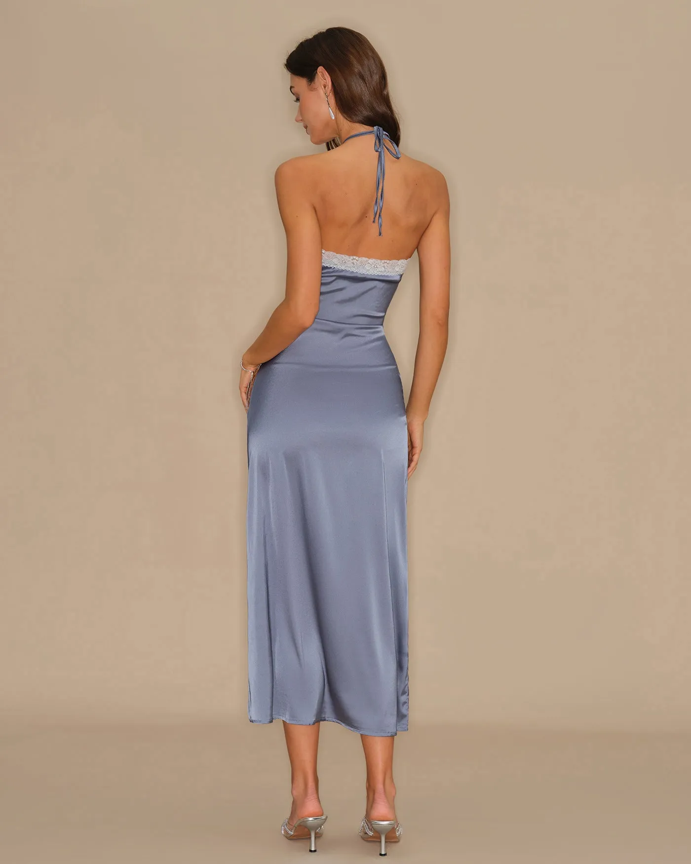 Blue Halter Slip Midi Dress sold by rihoas product image thumbnail 5