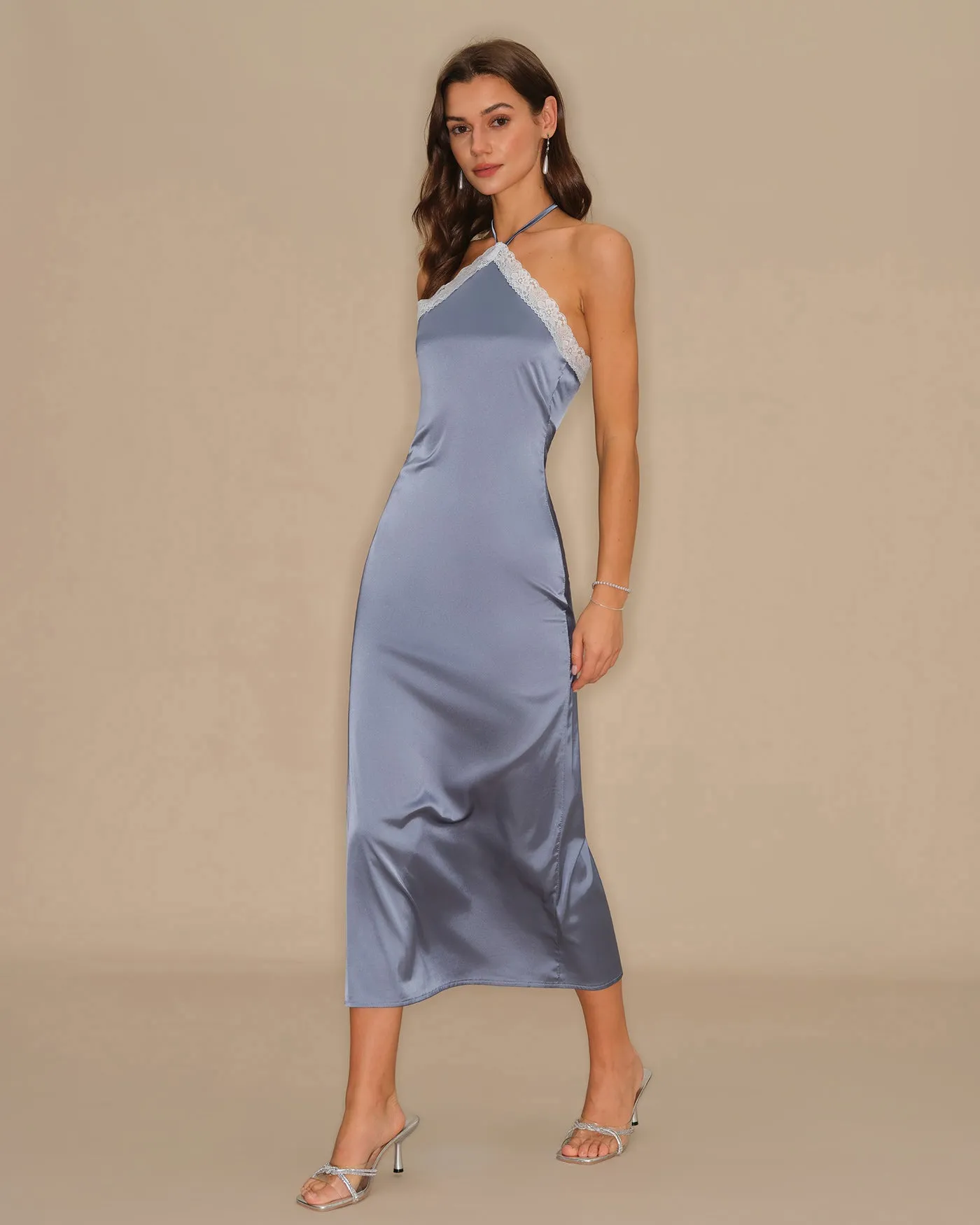 Blue Halter Slip Midi Dress sold by rihoas product image thumbnail 4
