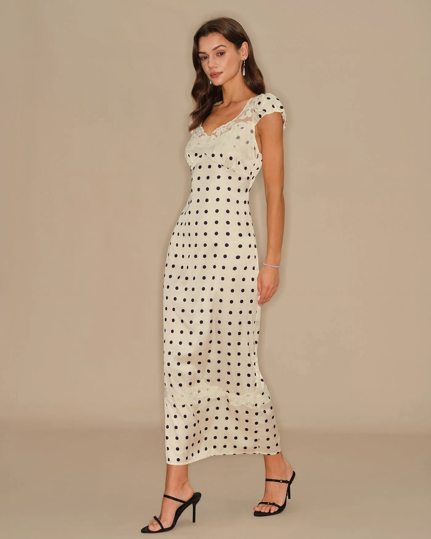 Apricot Polka Dot Lace Maxi Dress sold by rihoas product image thumbnail 5