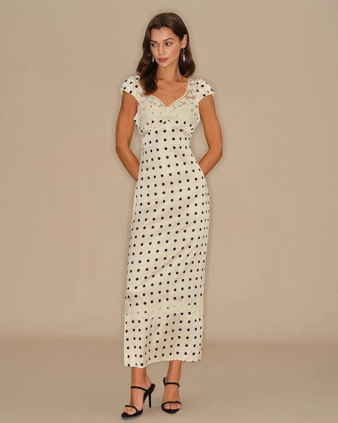 Apricot Polka Dot Lace Maxi Dress sold by rihoas product image thumbnail 4