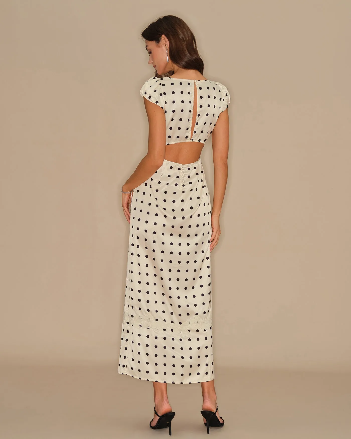 Apricot Polka Dot Lace Maxi Dress sold by rihoas product image thumbnail 3